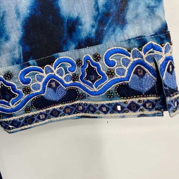 Soft Surroundings Sea Sprite Maxi Dress Embroidered Coverup Tie Dye Blue NEW XS - Picture 4 of 9